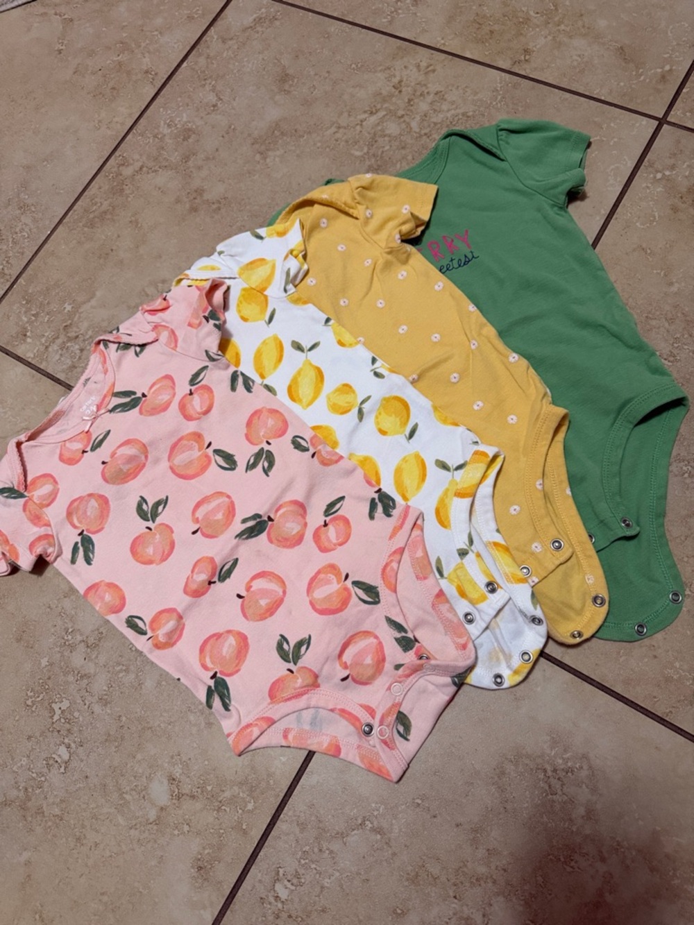 Carter's Peach, Yellow, White & Green Short-Sleeve Onesie Set